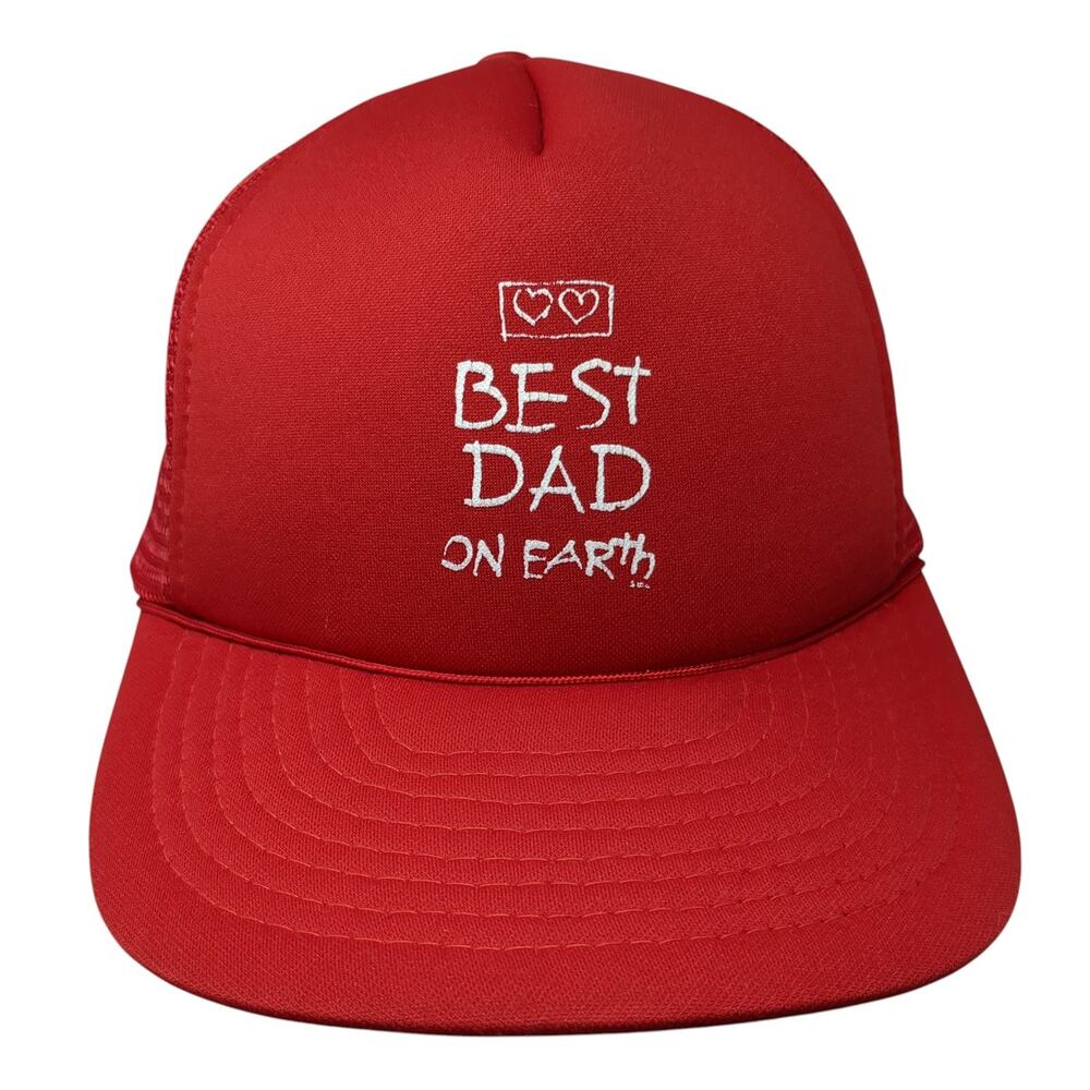 Best Dad On Earth Trucker Hat Red One Size Adjustable Mesh Back Rope Speedway